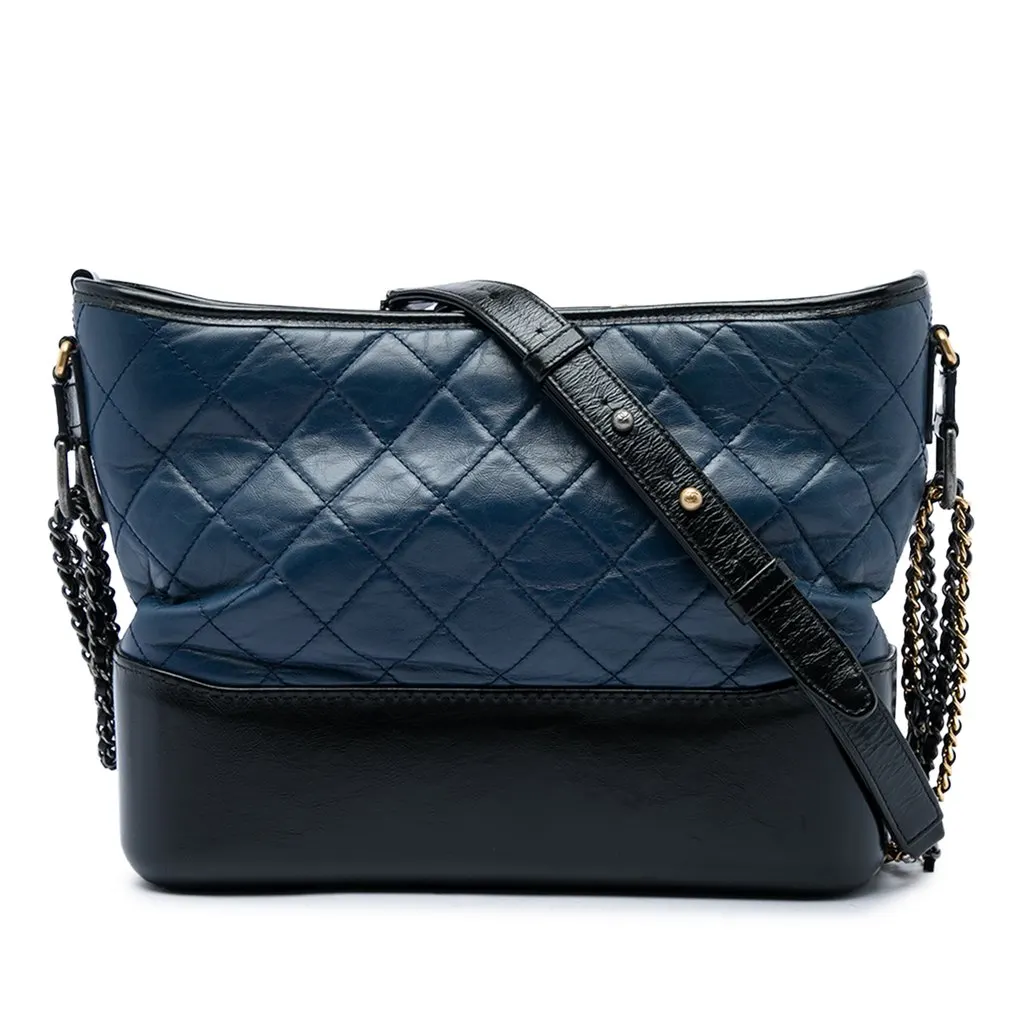 Chanel Medium Bicolor Quilted Aged Calfskin Gabrielle Hobo Blue Leather Very good - Front View
