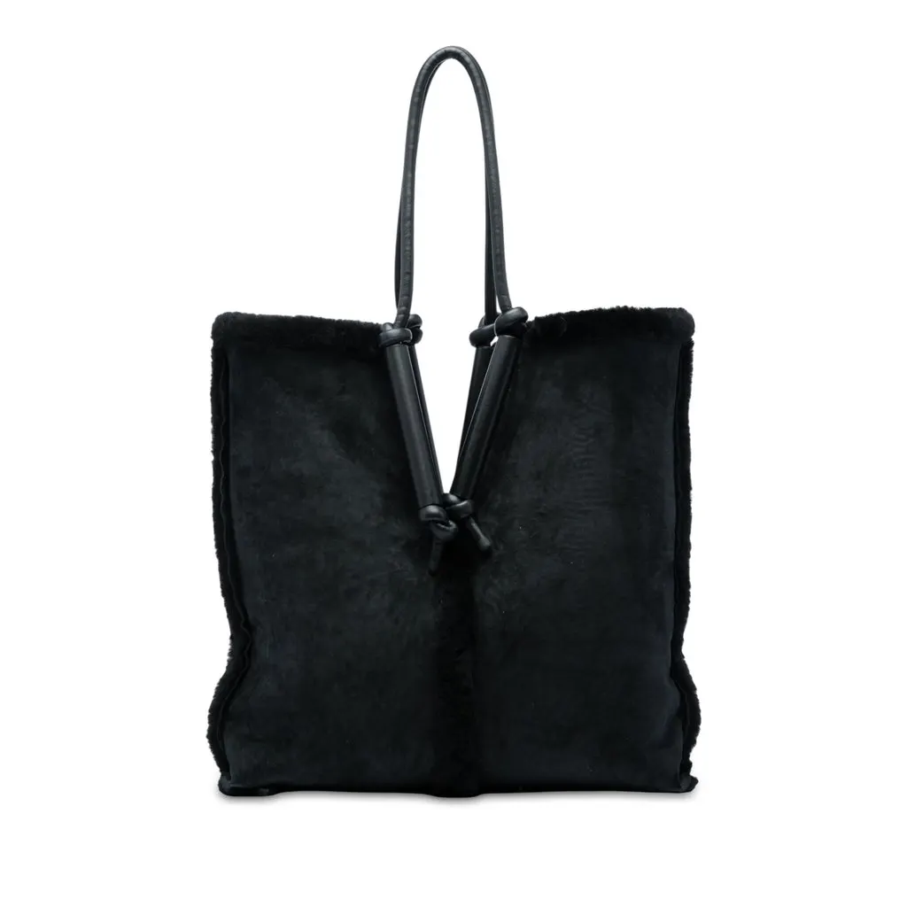 Bottega Veneta Suede and Shearling Bolster Reversible Tote Black Suede Very good - Front View