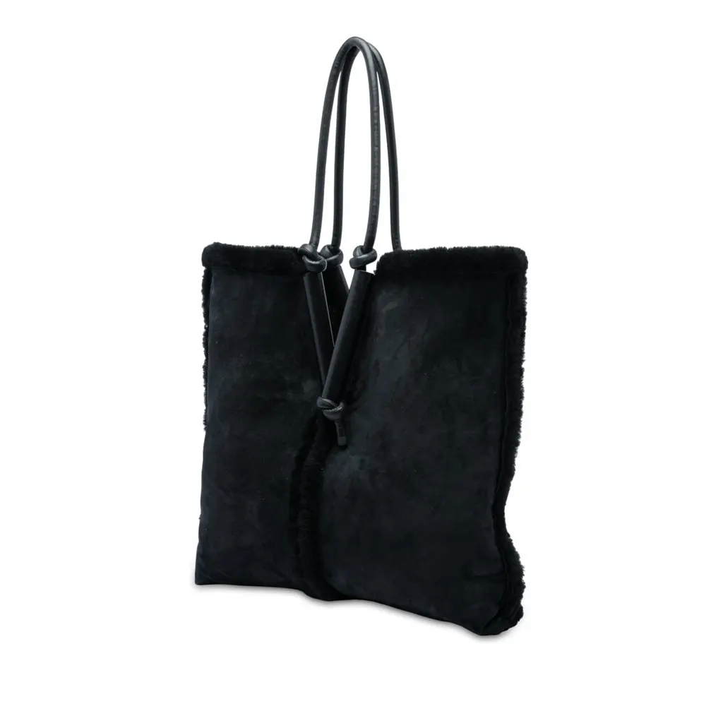 Bottega Veneta Suede and Shearling Bolster Reversible Tote Black Suede Very good - Back View