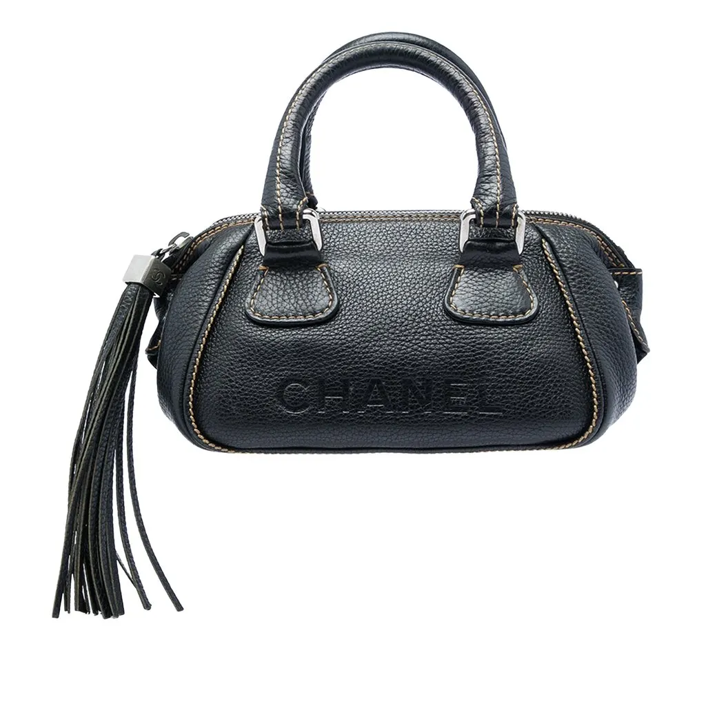 Chanel Grained Calfskin Tassel LAX Bowler Bag Black Leather Very good - Front View
