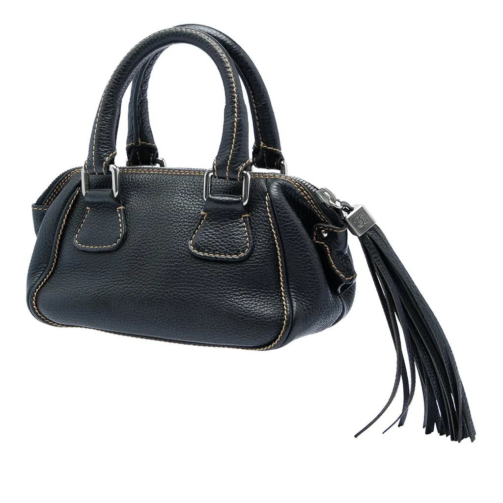 Chanel Grained Calfskin Tassel LAX Bowler Bag Black Leather Very good - Back View