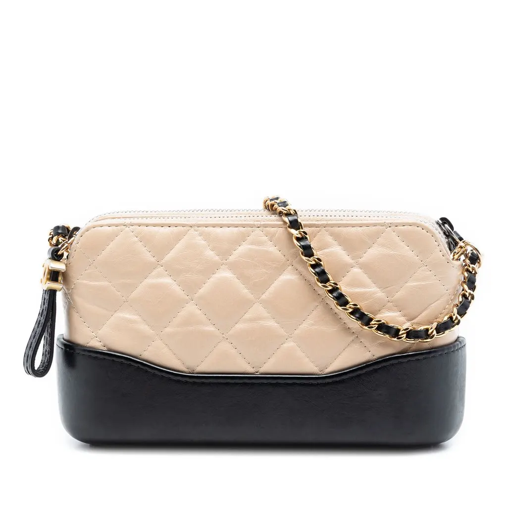 Chanel Bicolor Aged Calfskin Gabrielle Double Zip Clutch with Chain Beige Leather Very good - Front View