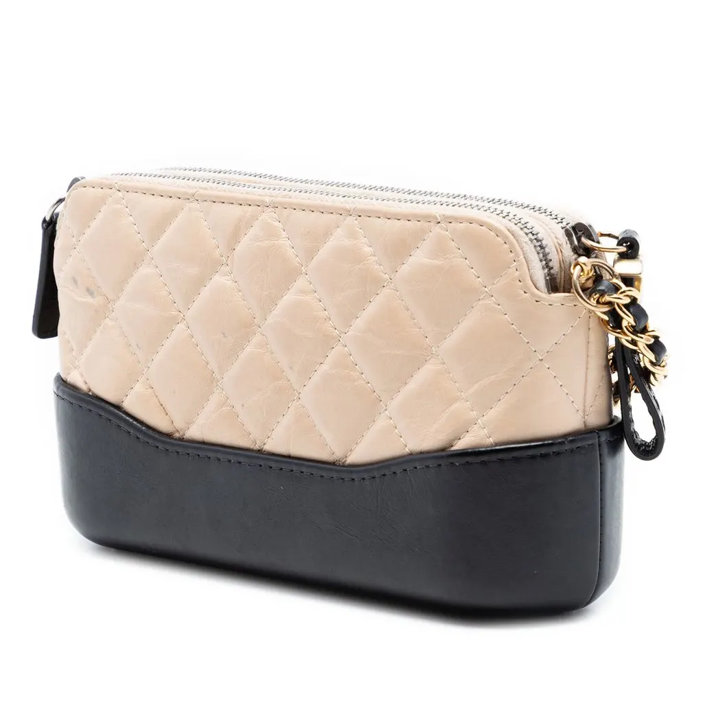 Chanel Bicolor Aged Calfskin Gabrielle Double Zip Clutch with Chain Beige Leather Very good - Back View