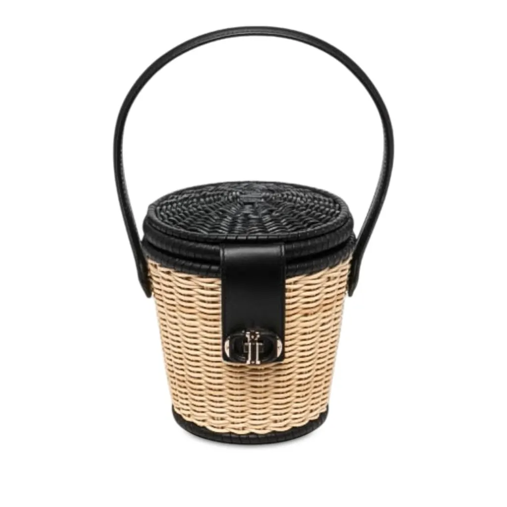 Dior Wicker CD Bucket Bag Beige Rattan Never worn - Front View