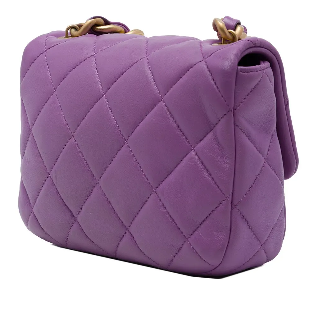 Chanel Mini Quilted Lambskin Lacquered Chain Flap Purple Leather Good - Back View