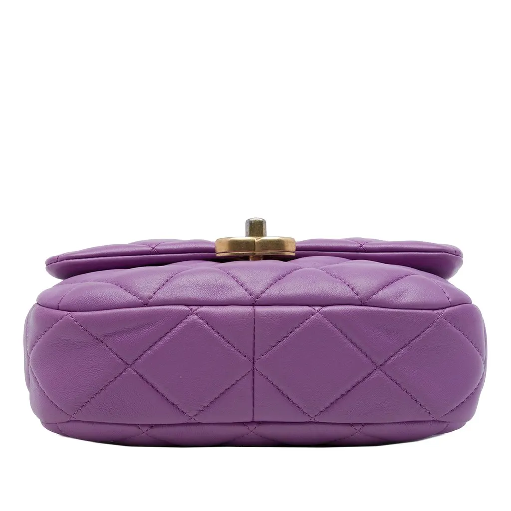 Chanel Mini Quilted Lambskin Lacquered Chain Flap Purple Leather Good - Inside View