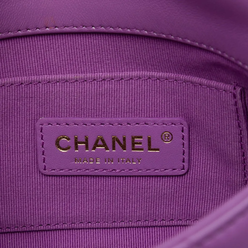 Chanel Mini Quilted Lambskin Lacquered Chain Flap Purple Leather Good - Box View
