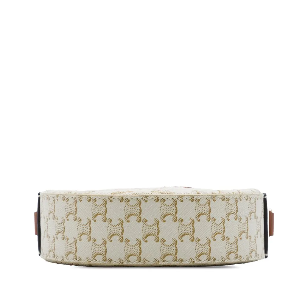Celine Triomphe Coated Canvas Embroidered Round Purse on Strap White Very good - Inside View