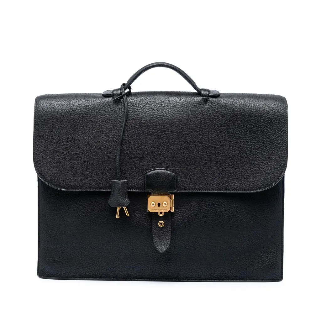 Hermès Togo Sac a Depeches 41 Black Leather Very good - Front View