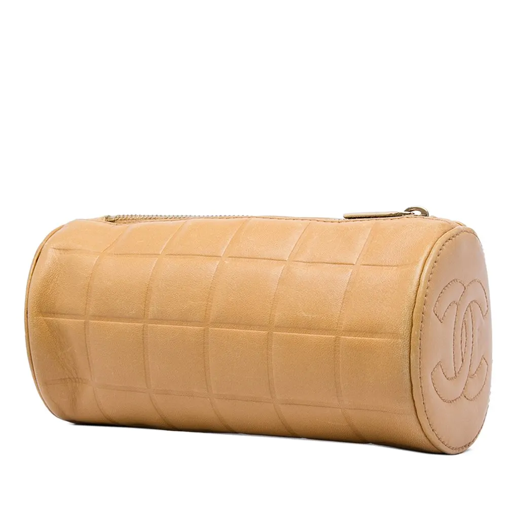 Chanel CC Chocolate Bar Lambskin Barrel Cosmetic Pouch Beige Leather Very good - Back View