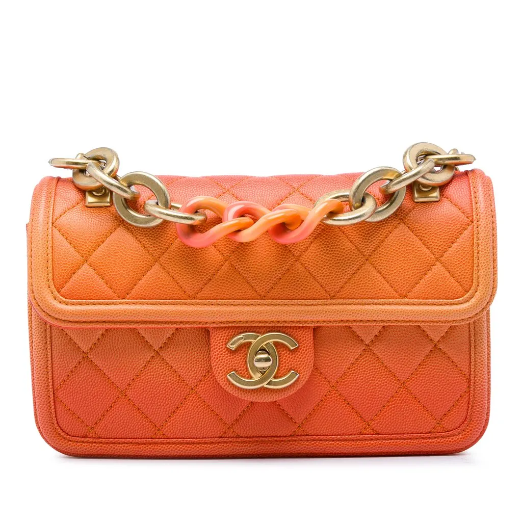 Chanel Small Quilted Caviar Sunset On The Sea Flap Orange Leather Very good - Front View