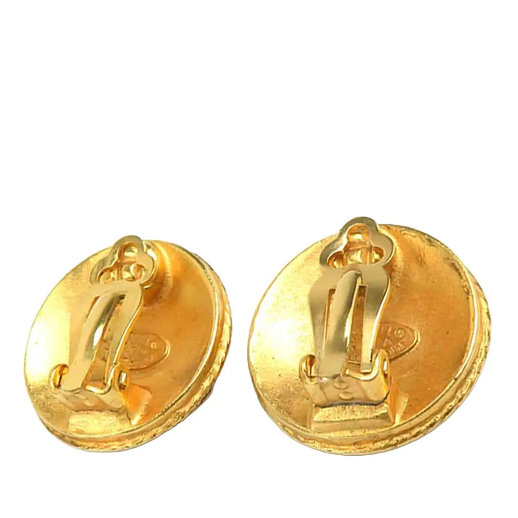 Chanel CC Gold Plated Round Clip On Earrings Gold Metal Very good - Back View