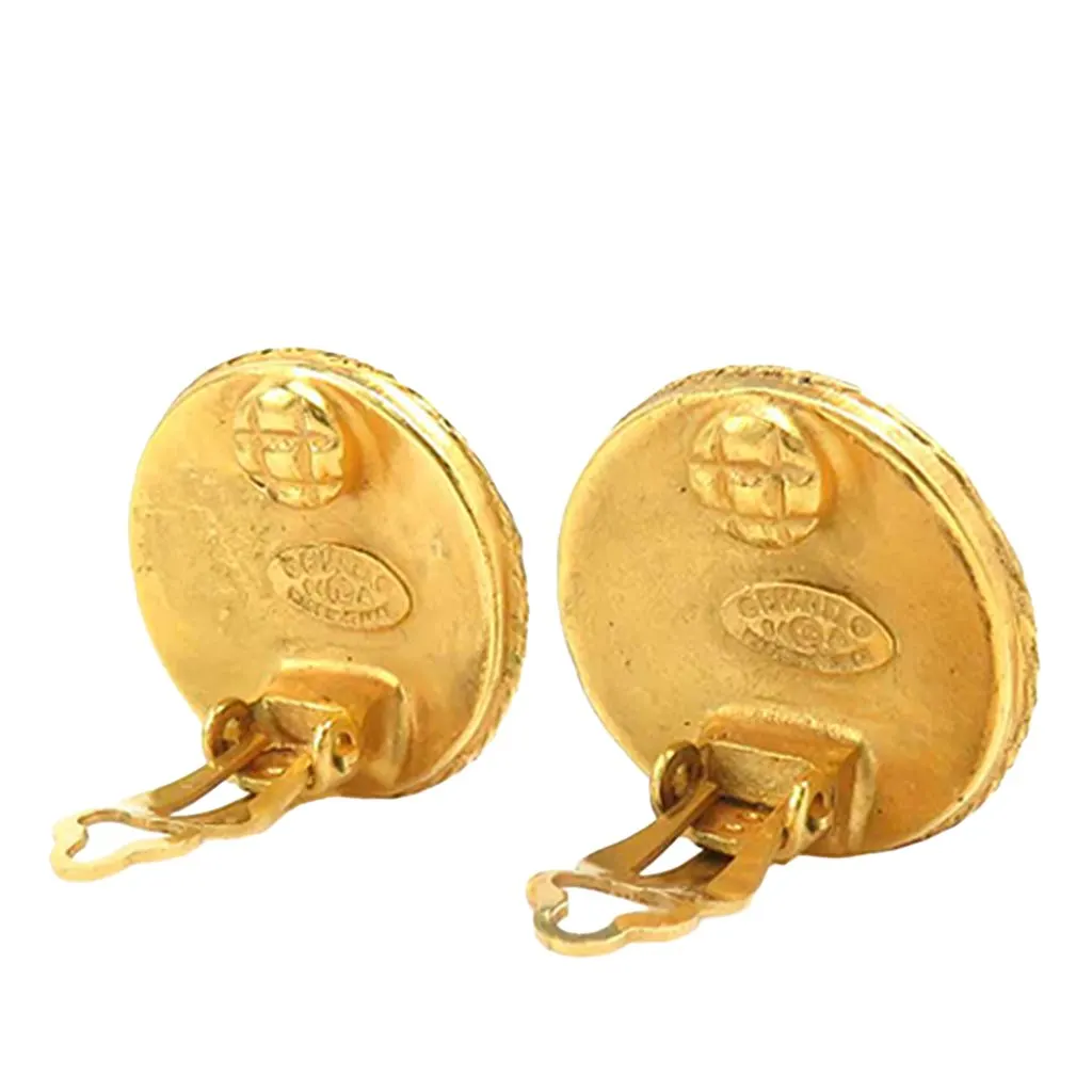 Chanel CC Gold Plated Round Clip On Earrings Gold Metal Very good - Inside View