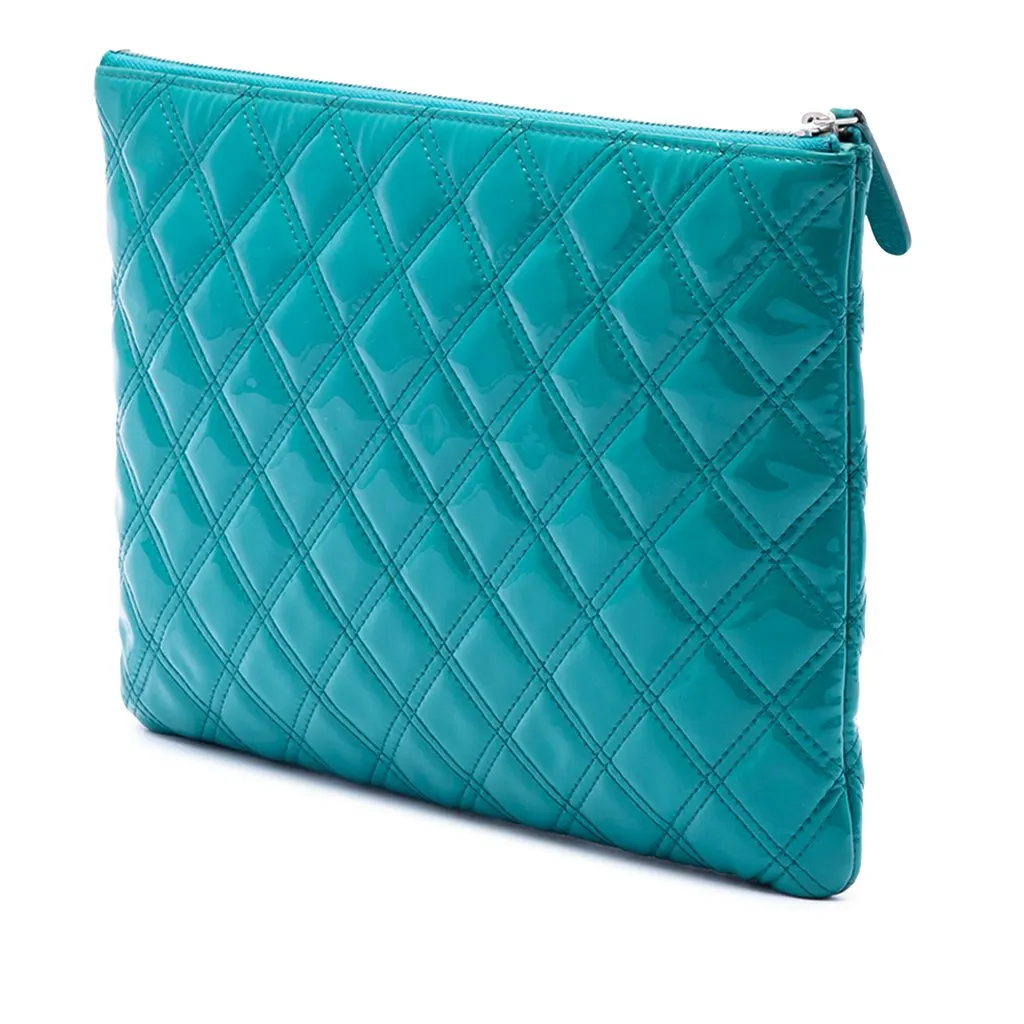 Chanel Medium Quilted Patent O Case Clutch Blue Leather Very good - Back View
