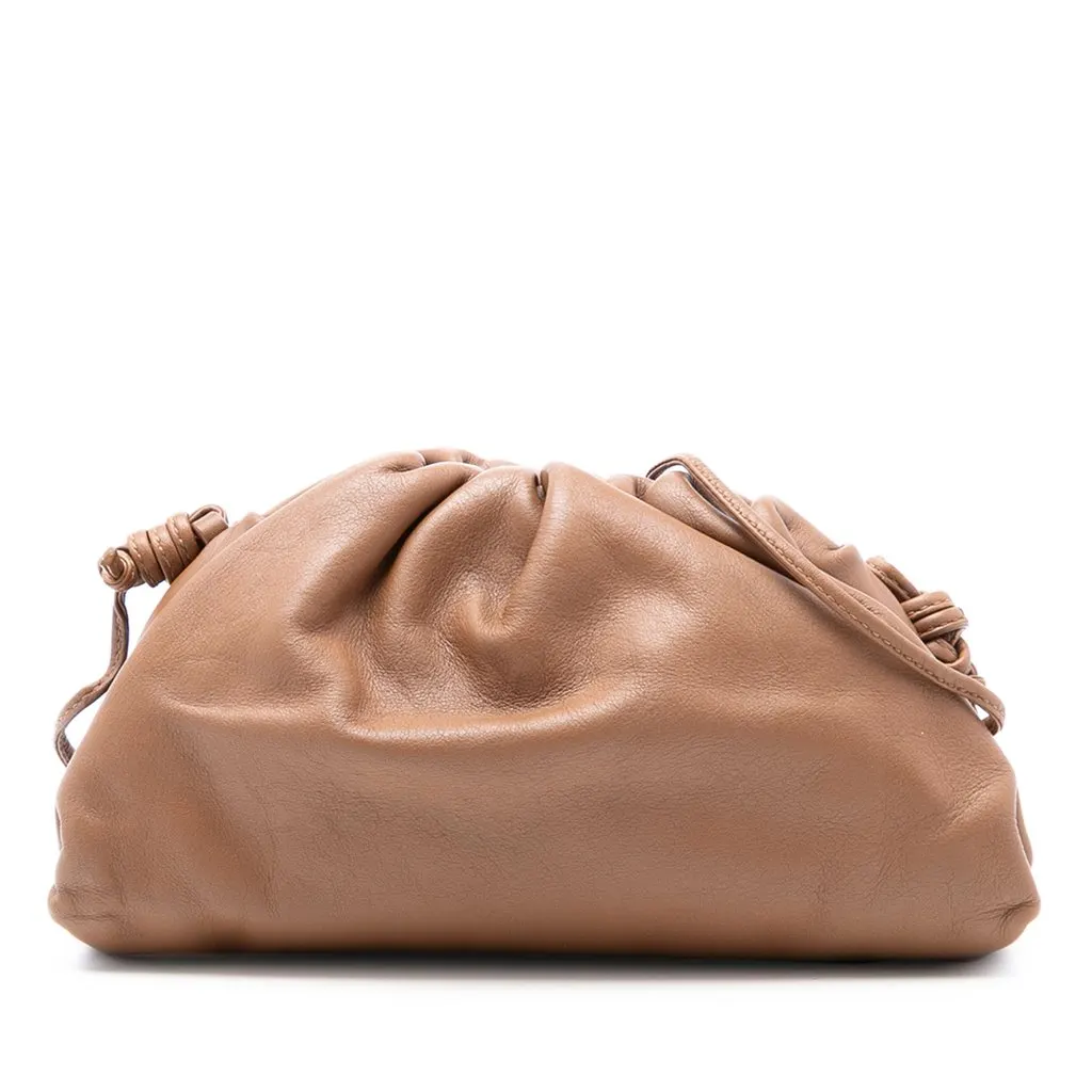 Bottega Veneta Lambskin The Mini Pouch Crossbody Brown Leather Very good - Front View