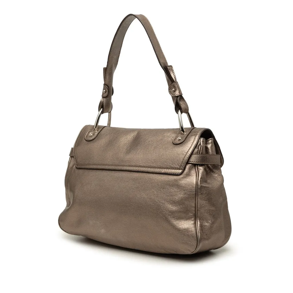 Ferragamo Metallic Leather Gancini Shoulder Bag Brown Leather Very good - Back View