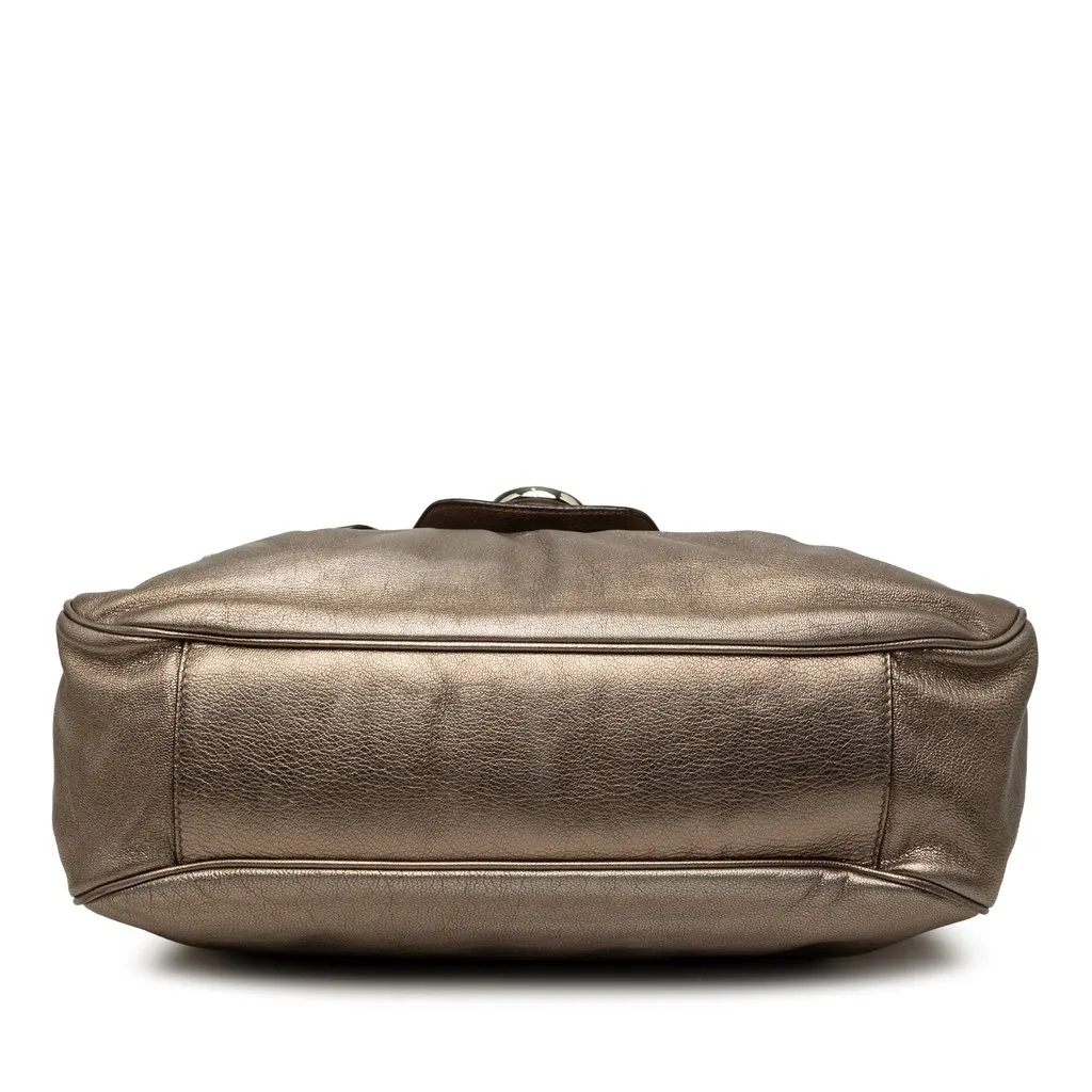 Ferragamo Metallic Leather Gancini Shoulder Bag Brown Leather Very good - Inside View