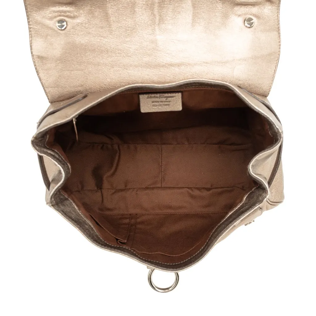 Ferragamo Metallic Leather Gancini Shoulder Bag Brown Leather Very good - Model View