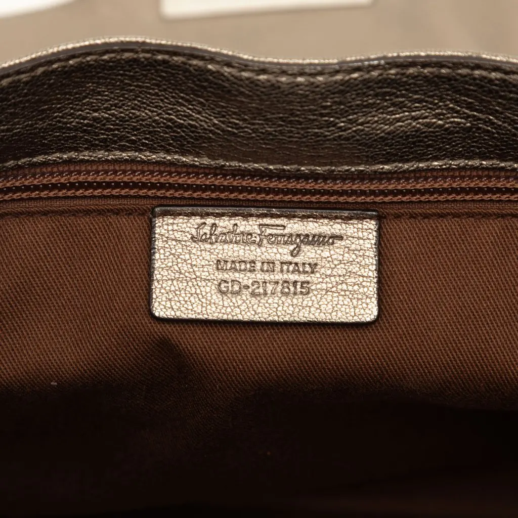 Ferragamo Metallic Leather Gancini Shoulder Bag Brown Leather Very good - Box View