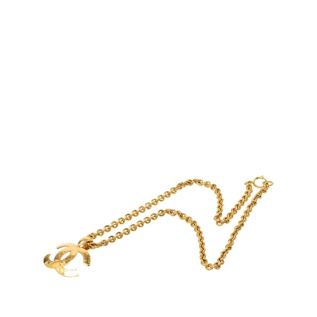 Chanel CC Gold Plated Quilted Pendant Necklace Gold Metal Very good - Front View