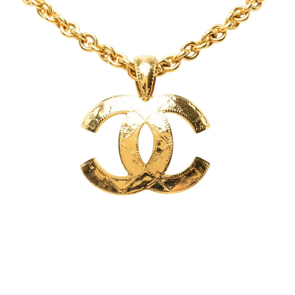 Chanel CC Gold Plated Quilted Pendant Necklace Gold Metal Very good - Back View
