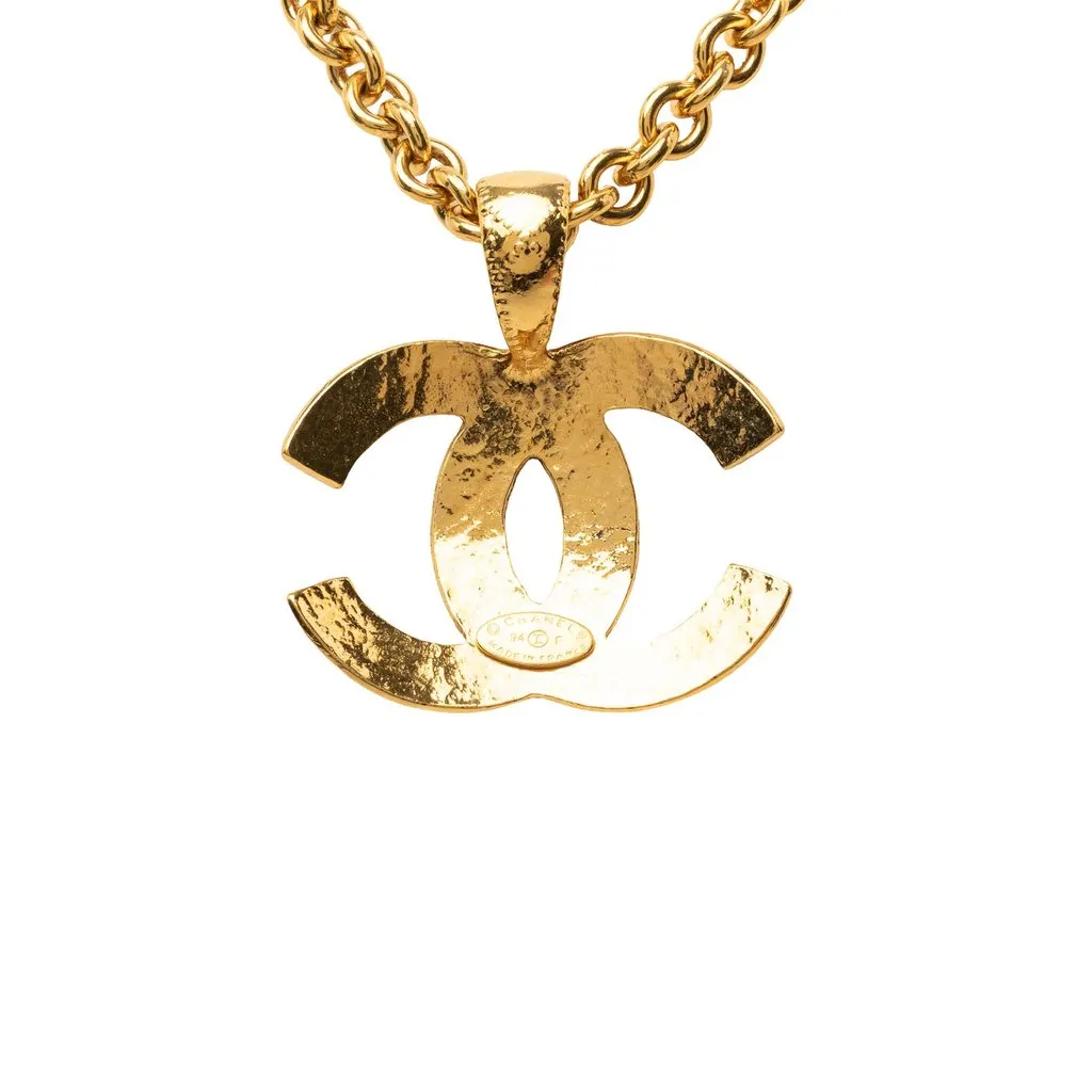 Chanel CC Gold Plated Quilted Pendant Necklace Gold Metal Very good - Inside View