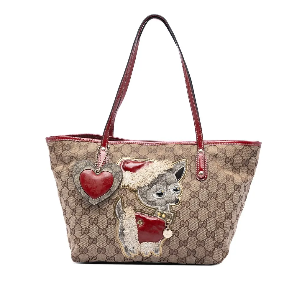 Gucci Small GG Canvas Brando Guccioli Holiday Chihuahua Tote Beige Very good - Front View
