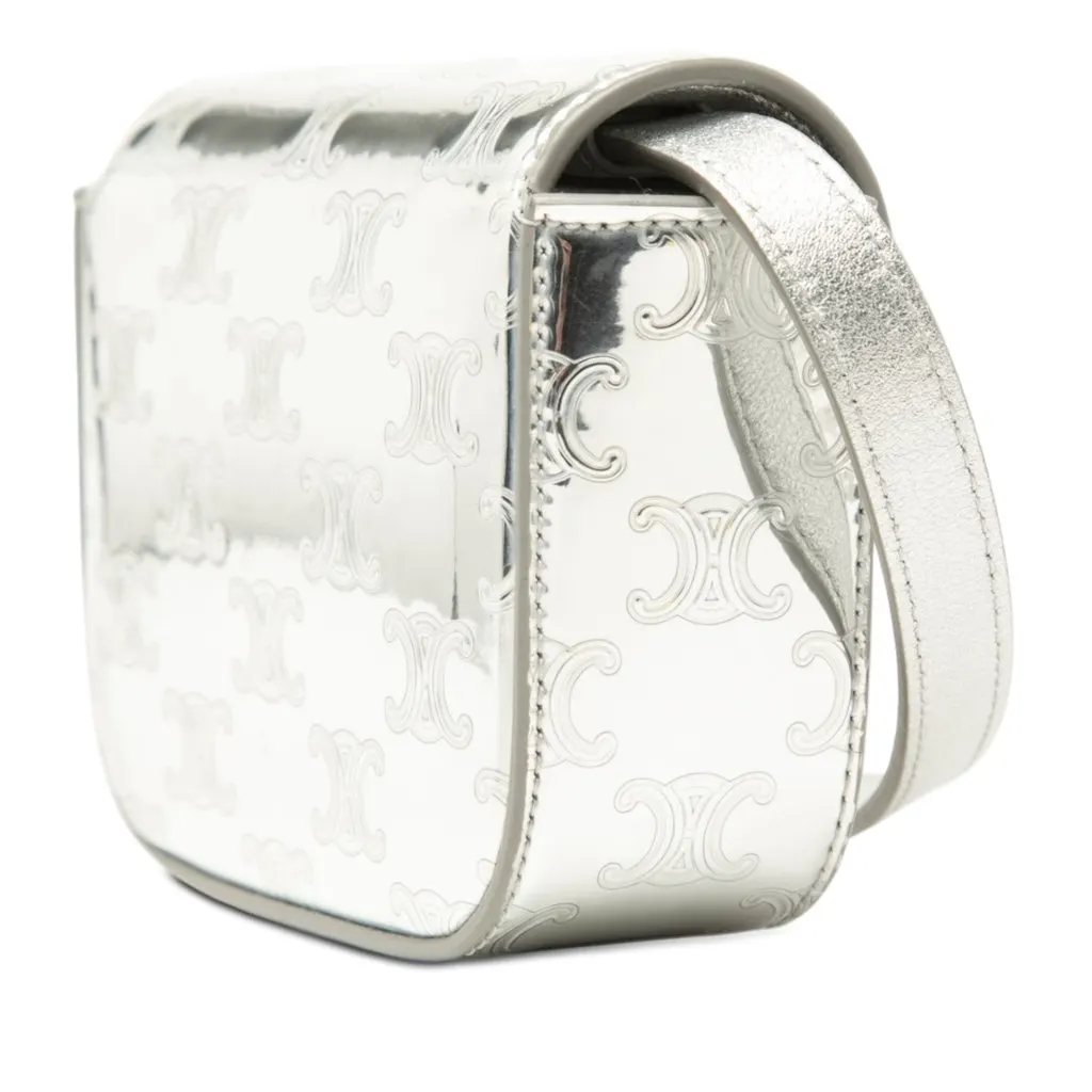 Celine Mini Triomphe Metallic Calfskin Claude Crossbody Silver Leather Good - Back View