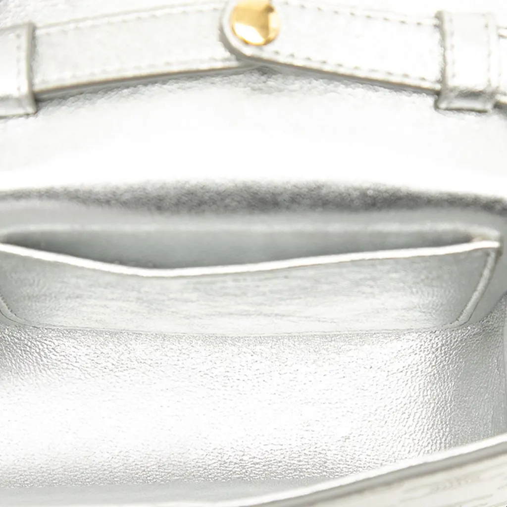 Celine Mini Triomphe Metallic Calfskin Claude Crossbody Silver Leather Good - Model View