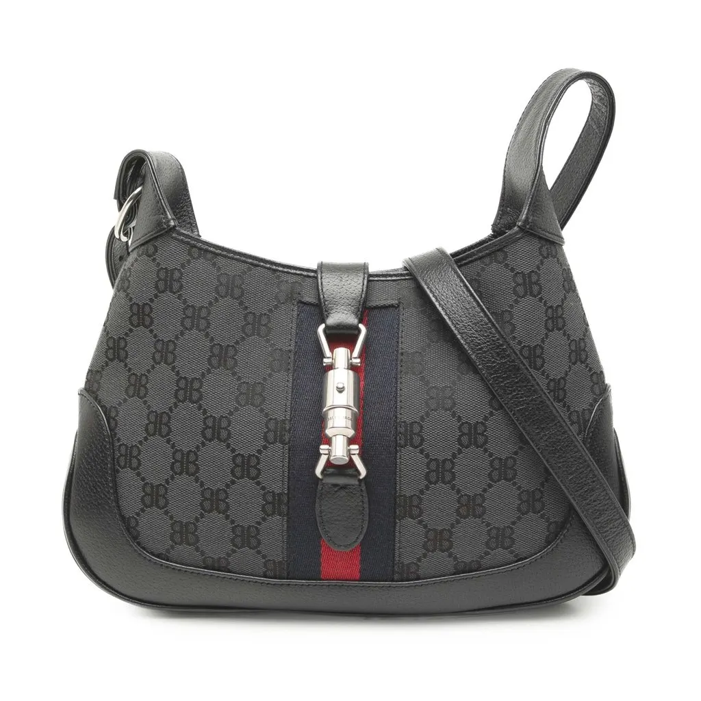Balenciaga Gucci The Hacker Project Small BB Canvas Web Jackie 1961 Crossbody Black Canvas Very good - Front View