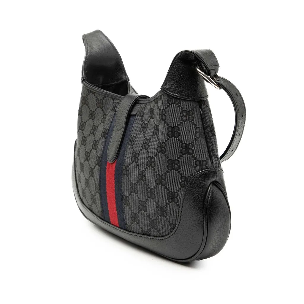 Balenciaga Gucci The Hacker Project Small BB Canvas Web Jackie 1961 Crossbody Black Canvas Very good - Back View
