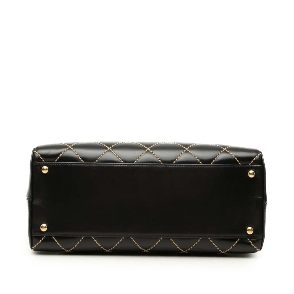 Chanel CC Lambskin Wild Stitch Handbag Black Leather Very good - Inside View