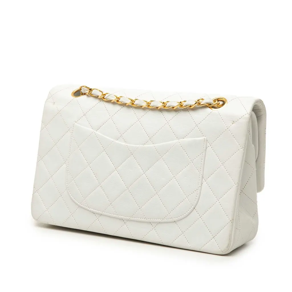 Chanel Medium Classic Lambskin Double Flap White Leather Very good - Back View