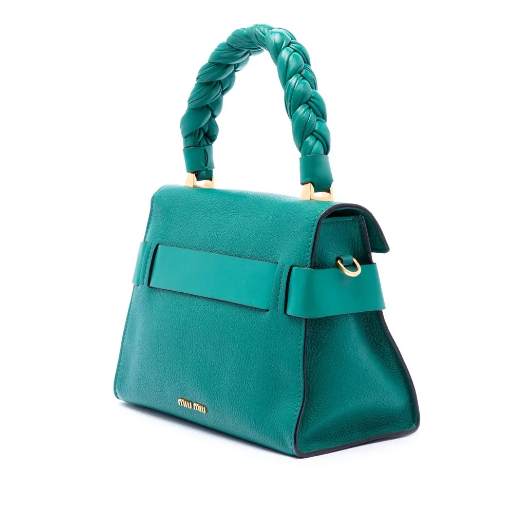 Miu Miu Mini Goatskin Madras Click Top Handle Bag Blue Leather Very good - Back View