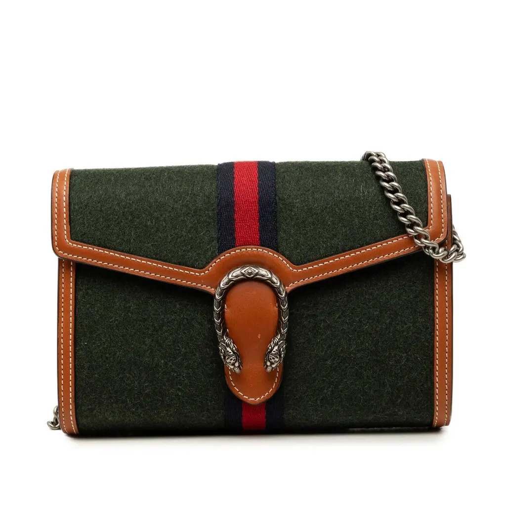 Gucci Wool Web Dionysus Wallet on Chain Green Wool Very good - Front View