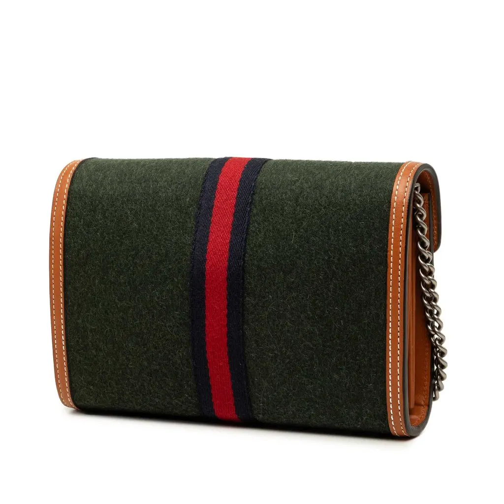 Gucci Wool Web Dionysus Wallet on Chain Green Wool Very good - Back View