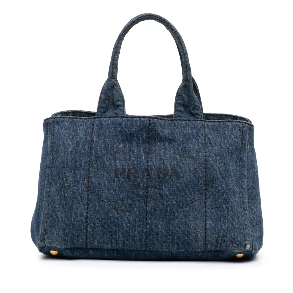 Prada Denim Canapa Logo Tote Blue Denim Good - Front View