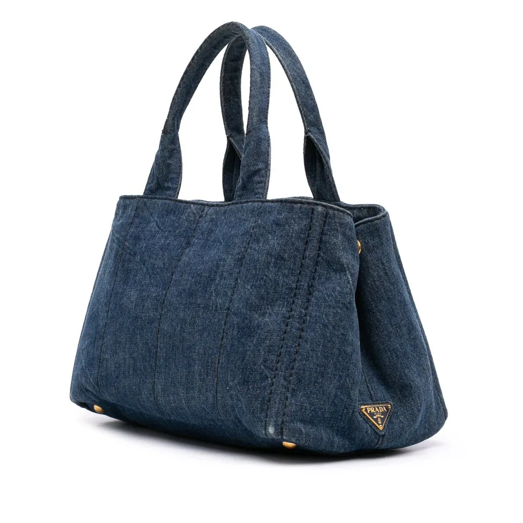 Prada Denim Canapa Logo Tote Blue Denim Good - Back View
