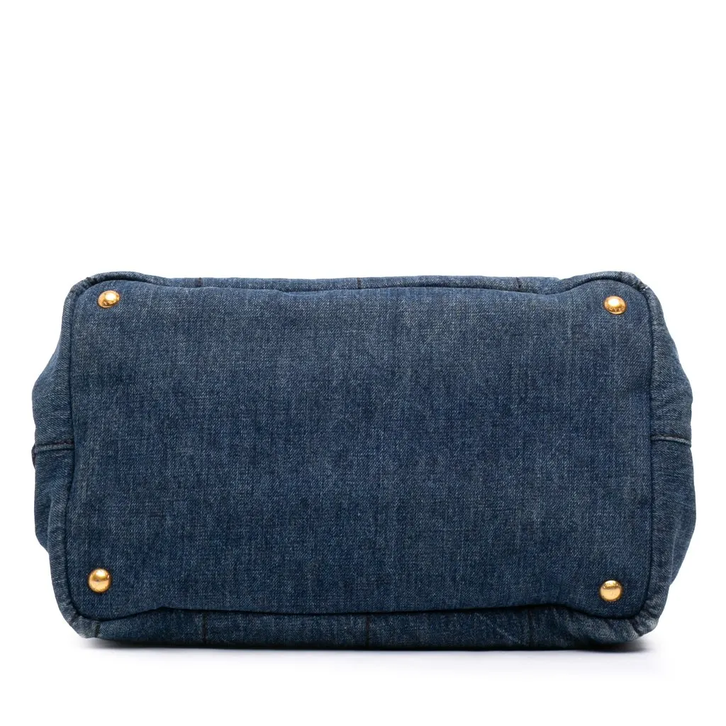 Prada Denim Canapa Logo Tote Blue Denim Good - Inside View