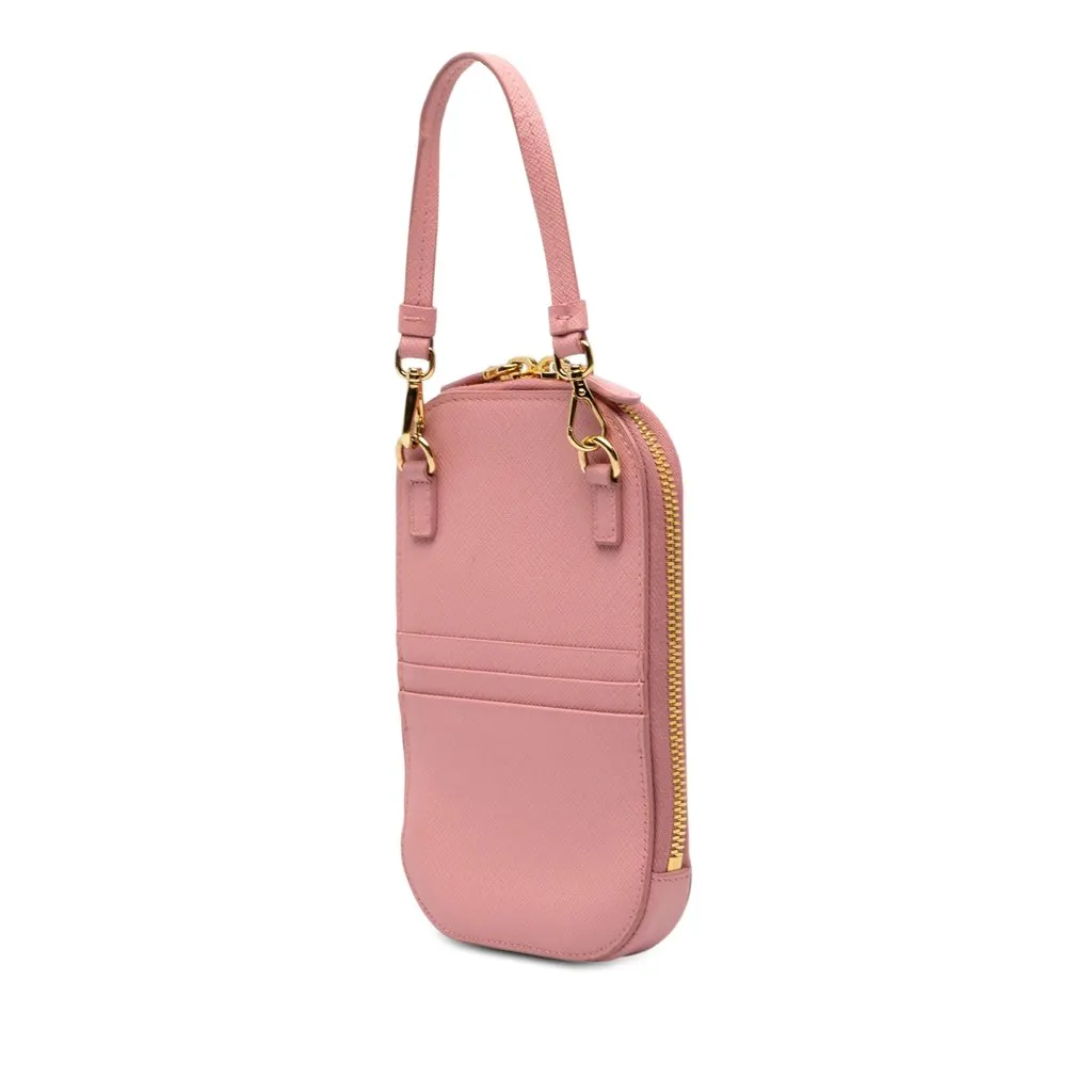 Prada Embellished Saffiano Lux Phone Pouch Pink Leather Good - Back View