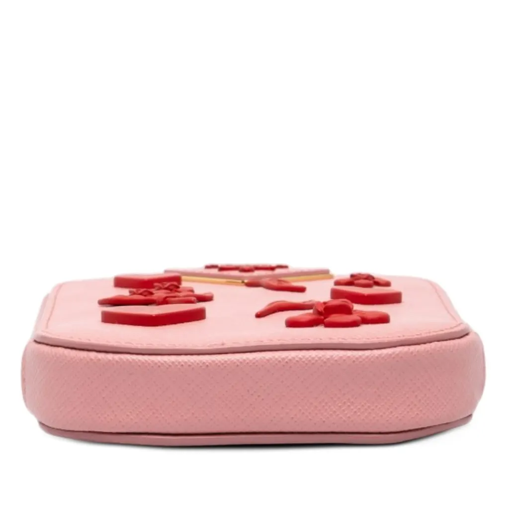 Prada Embellished Saffiano Lux Phone Pouch Pink Leather Good - Inside View