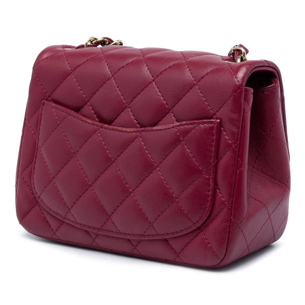 Chanel Mini Square Classic Lambskin Single Flap Red Leather Very good - Back View
