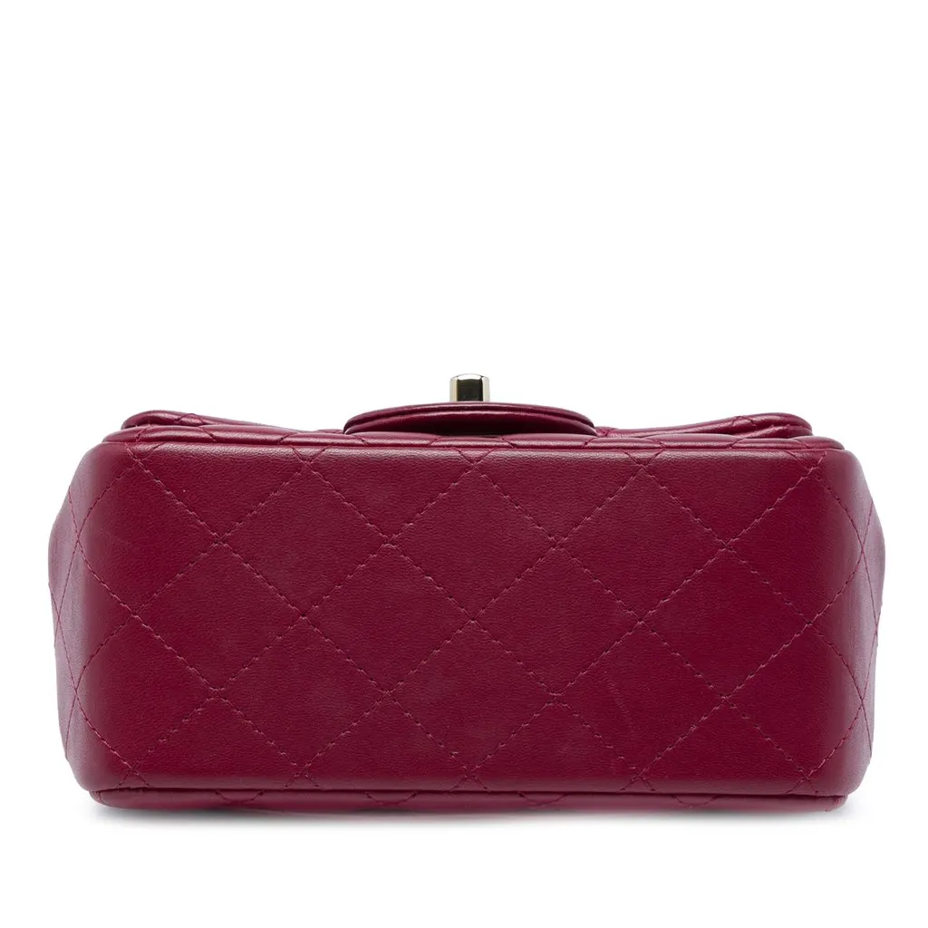 Chanel Mini Square Classic Lambskin Single Flap Red Leather Very good - Inside View