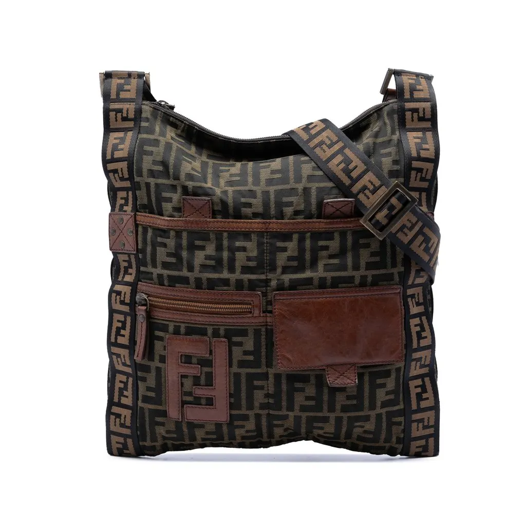 Fendi Zucca Canvas FF Flat Messenger Bag Brown Very good - Front View