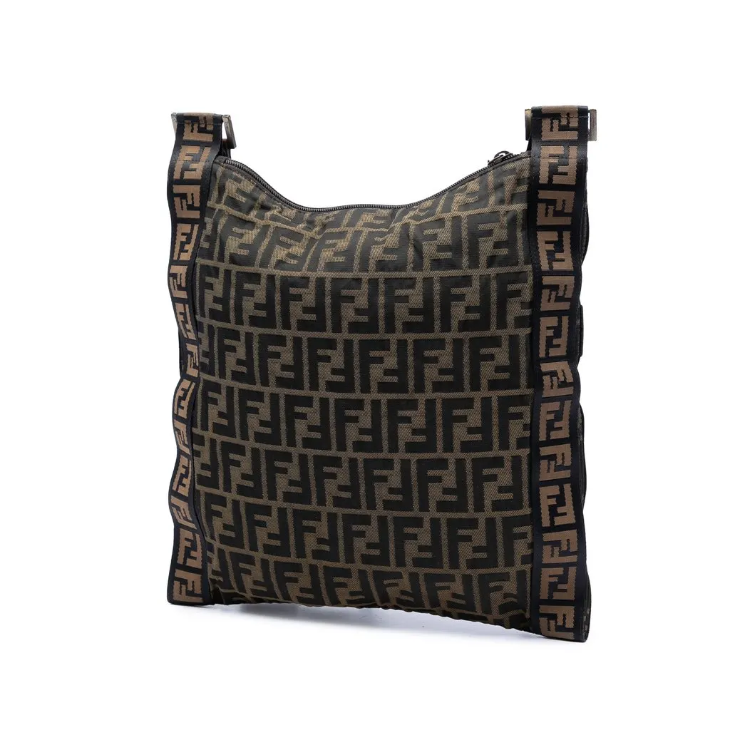 Fendi Zucca Canvas FF Flat Messenger Bag Brown Very good - Back View