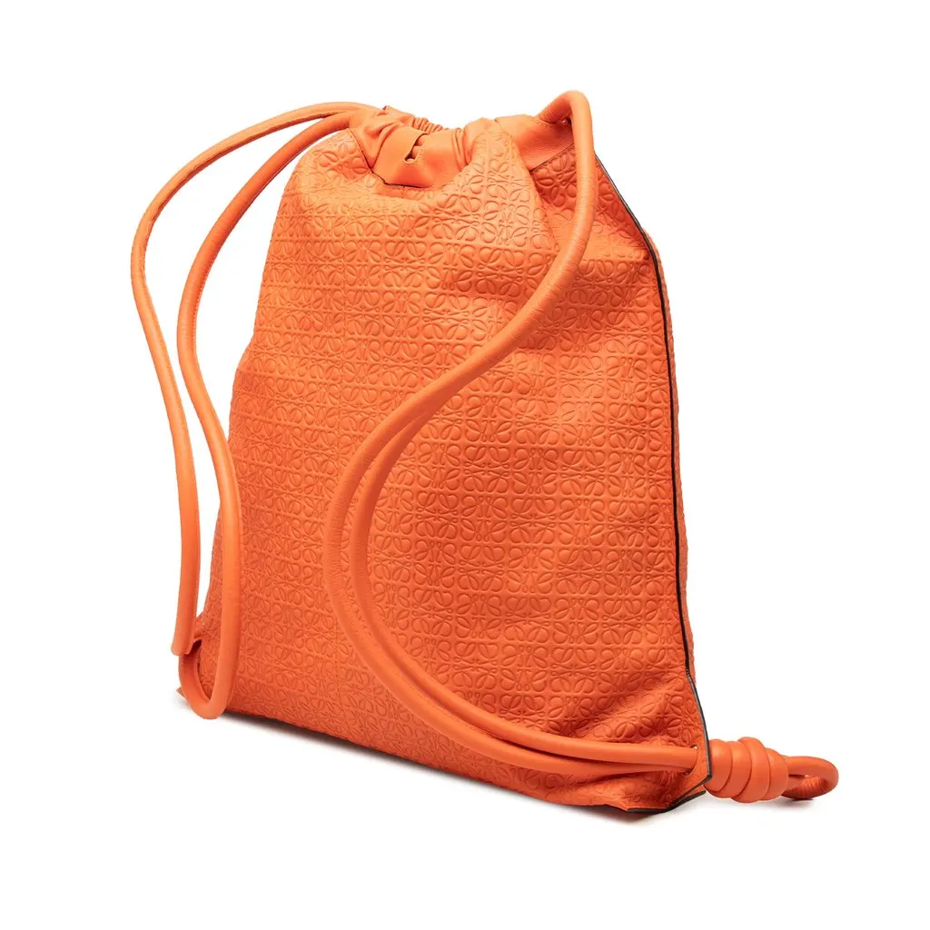 Loewe Embossed Anagram Leather Yago Knot Backpack Orange Leather Good - Back View