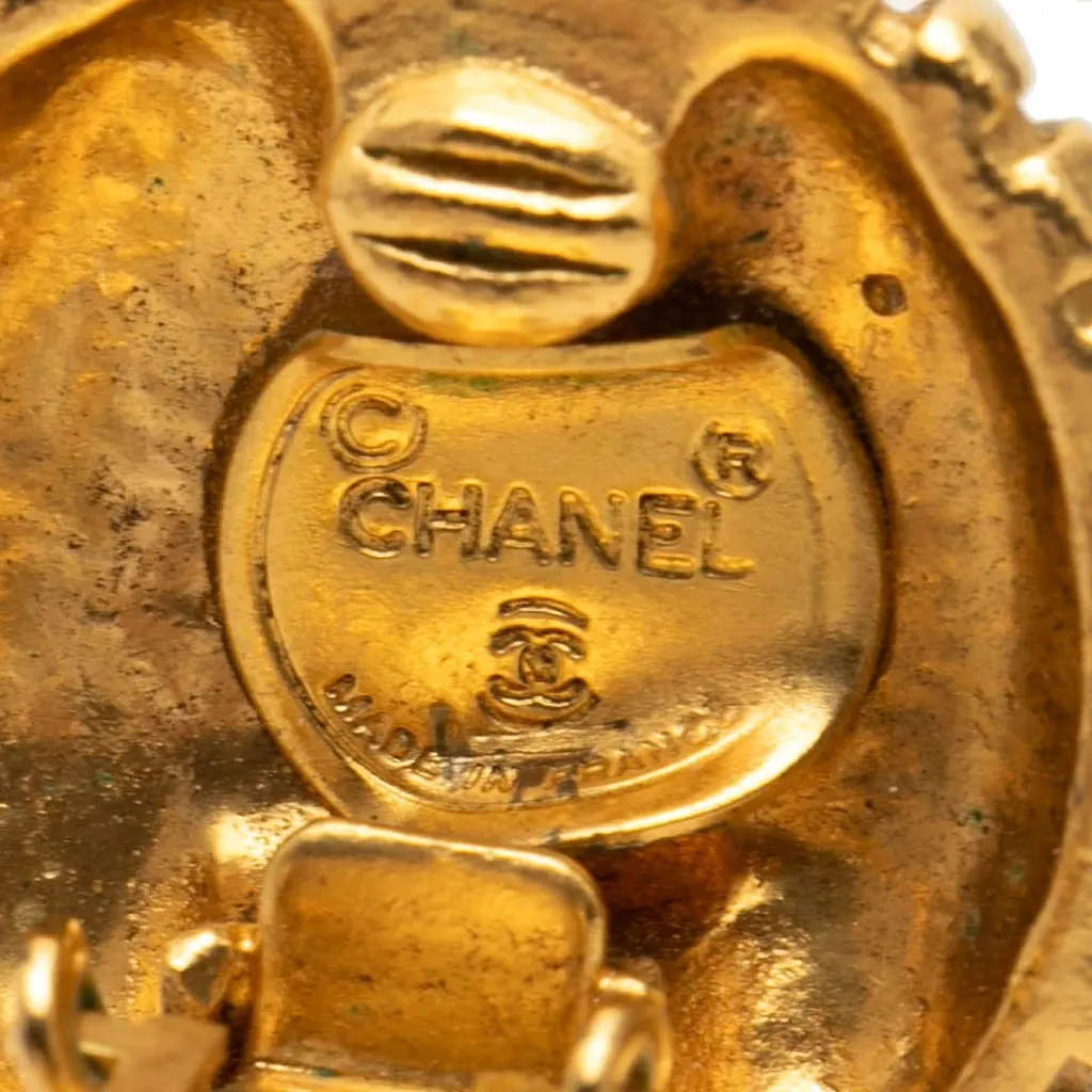 Chanel Gold Plated CC Sunburst Clip On Earrings Gold Metal Very good - Inside View