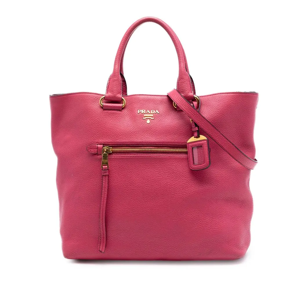 Prada Vitello Daino Open Convertible Tote Pink Leather Very good - Front View