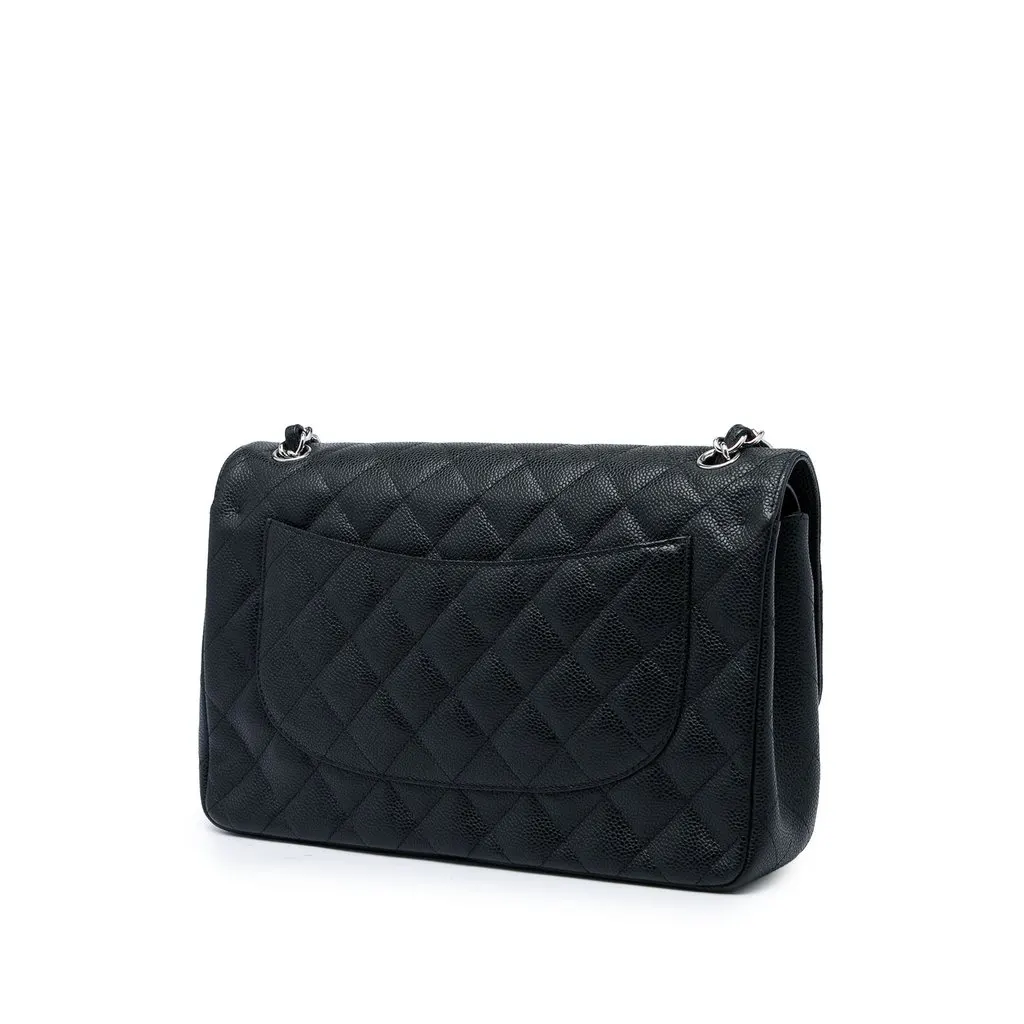 Chanel Jumbo Classic Caviar Double Flap Black Leather Very good - Back View