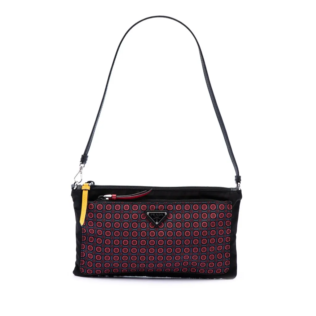 Prada Tessuto Stampato Geometric Shoulder Bag Black Very good - Front View